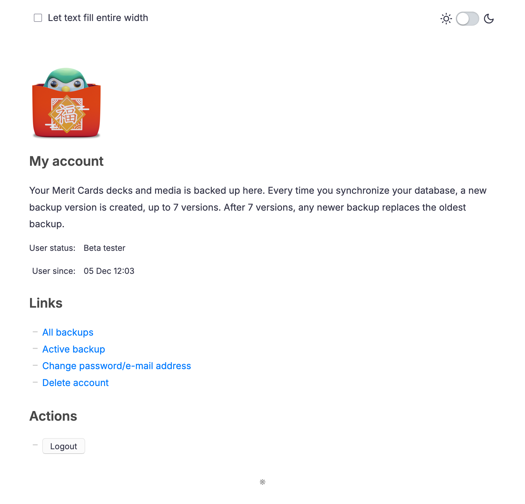 Screenshot of web interface